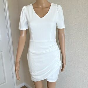 Chloe White Sheath Mini Dress with Puff Sleeves